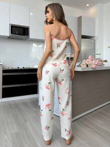 In hoa Textured Chất vải Cami ngọn Và Quần Bộ mặc nhà - Màu be - Xem 2