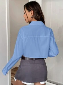 SHEIN EZwear Camisa De Manga Larga Con Botones Medio