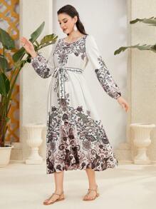 Seusyu Vestido De Manga De Farol Impreso Para Mujer - Multicolor - Ver 3