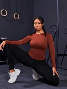SHEIN Sports Sportshirt Mit Rundhalsausschnitt In Übergröße Und Einfarbigem Design
