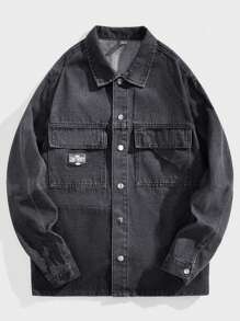 Manfinity RebelGame 男士休閒牛仔襯衫,正常版型,寬鬆,無彈性 - 黑色 - 查看 1