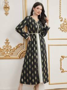 Al Najma Women's V-Neck Long Sleeve Dress Fall Cloth For Women - Multicolor - View 4