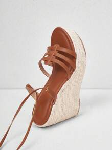 Styleloop Women's Fashion Casual Lace-Up Brown Rope Wedge Platform Sandals - Brown - View 3