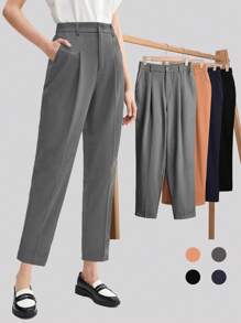 BizChic Women's Autumn Pleated 7/8 Length Suit Pants, Romantic Elegant Daily Fashion Versatile Business Casual Commute Outfit, Vintage Style Office Wear For Ladies, Teacher Uniform - Grey - View 3