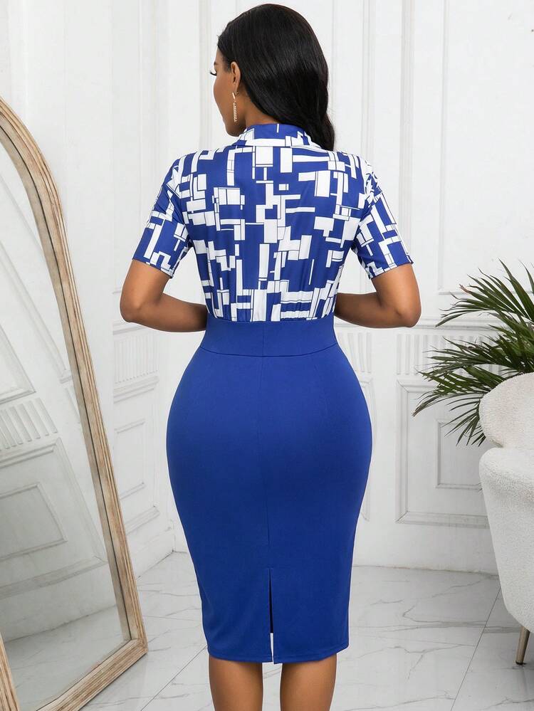 Women'S Geometric Pattern Button Decorated Dress