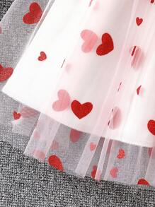 SHEIN Young Girl Heart Printed Mesh Spaghetti Strap Dress