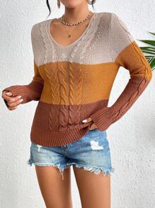 Breezaya Women's V-Neck Colorblock Pullover Sweater Knit Pullover Fall Winter Outfit - Multicolor - View 6