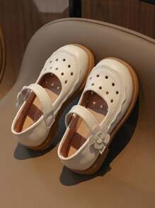 米色花朵中空設計可愛舒適時尚平底鞋（兒童款） - 米色 - 查看 5