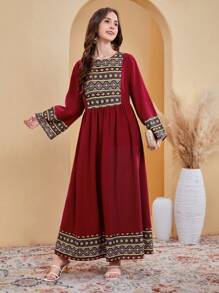 SHEIN Leap Crew 少女編織幾何拼接休閒裙