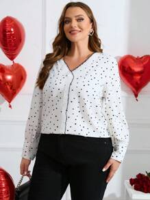 SHEIN Clasi Plus Size Women'S Black Lace Heart Knitted Shirt Fall Cloth For Women - Black and White - View 5
