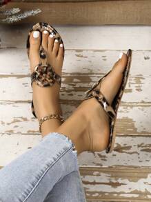 New Animal Print Leopard Print Slippers For Summer 2025, Versatile For Home Wear, Fashionable Thong Beach Sandals - Brown - View 5