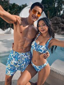 Surfspeed Men'S Floral Print Drawstring Beach Shorts - Multicolor - View 1