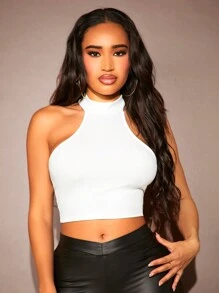 SHEIN SXY Top De Cuello Alto Corto De Color Sólido
