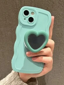 Plain Anti-fall Phone Case With Heart Design Holder - Blue - View 1