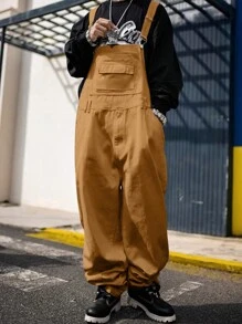 Manfinity Hypemode Loose-Fit Men's Vintage Flap Front Overalls - Brown - View 3