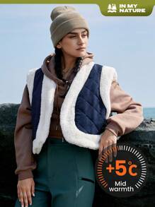 In My Nature Ladies'winter Outdoor Vest Jacket With Raw Edges Patchwork,Warm Vest For Autumn And Winter - Navy Blue - View 1