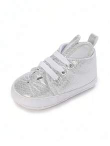 舒适休闲纯色女婴运动鞋，轻便防滑，适合四季室内外散步 - 銀色 - 查看 4