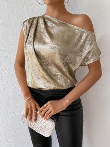 Chiquease Của phụ nữ Vai xiên Dài Áo sơ mi - Màu Khaki - Xem 5