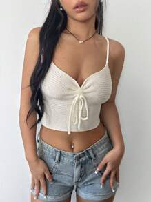 SHEIN Unity 女款針織背心上衣,前綁帶款式 - 白色 - 查看 3