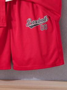 Teen Boys' Letter Print Short Sleeve Top And Shorts 2pcs/Set, School, Campus, College