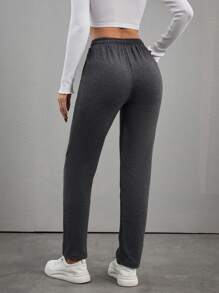 EURMUSE Women's Solid Color Drawstring Waist Sweatpants - Dark Grey - View 2