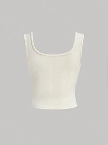 SHEIN MOD 女士v領打結細節無袖復古上衣,適用於外出社交 - 杏色 - 查看 2