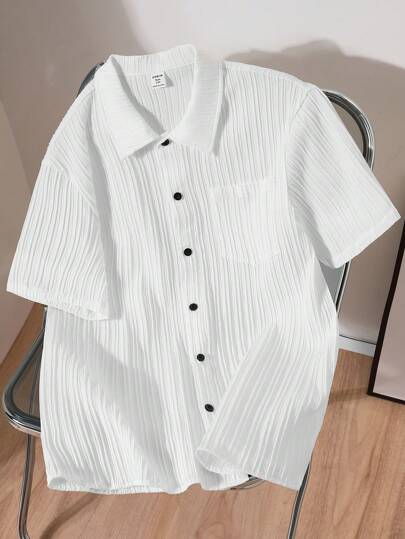 SHEIN 青少年男孩休閒寬鬆時尚純色短袖衫