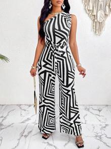 SHEIN Slayr In Địa lý Một bờ vai Áo liền quần - màu đen - Xem 5