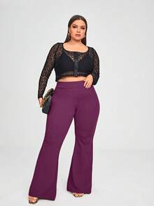 SHEIN SXY Plus Size Solid Color Knitted Flared Pants - Red Violet - View 3