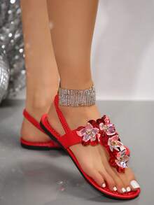 Flat Slipper Sandals For Women, 2024 New Arrival Retro & Versatile Design Outdoor Flip Flops With Toe Strap For Beach - Red - View 2