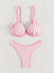 SHEIN Swim Women's Flower Pressed Print Bikini Set Valentine Summer Beach