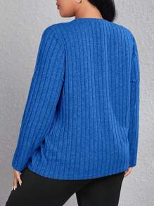 SHEIN EZwear 大码圆领长袖 T 恤 - 寶藍色 - 查看 2