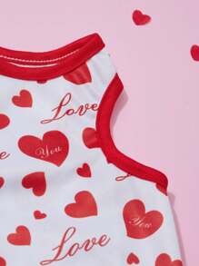 PETSIN 1件情人節紅白心形圖案,情書印花寵物背心 - 彩色 - 查看 4