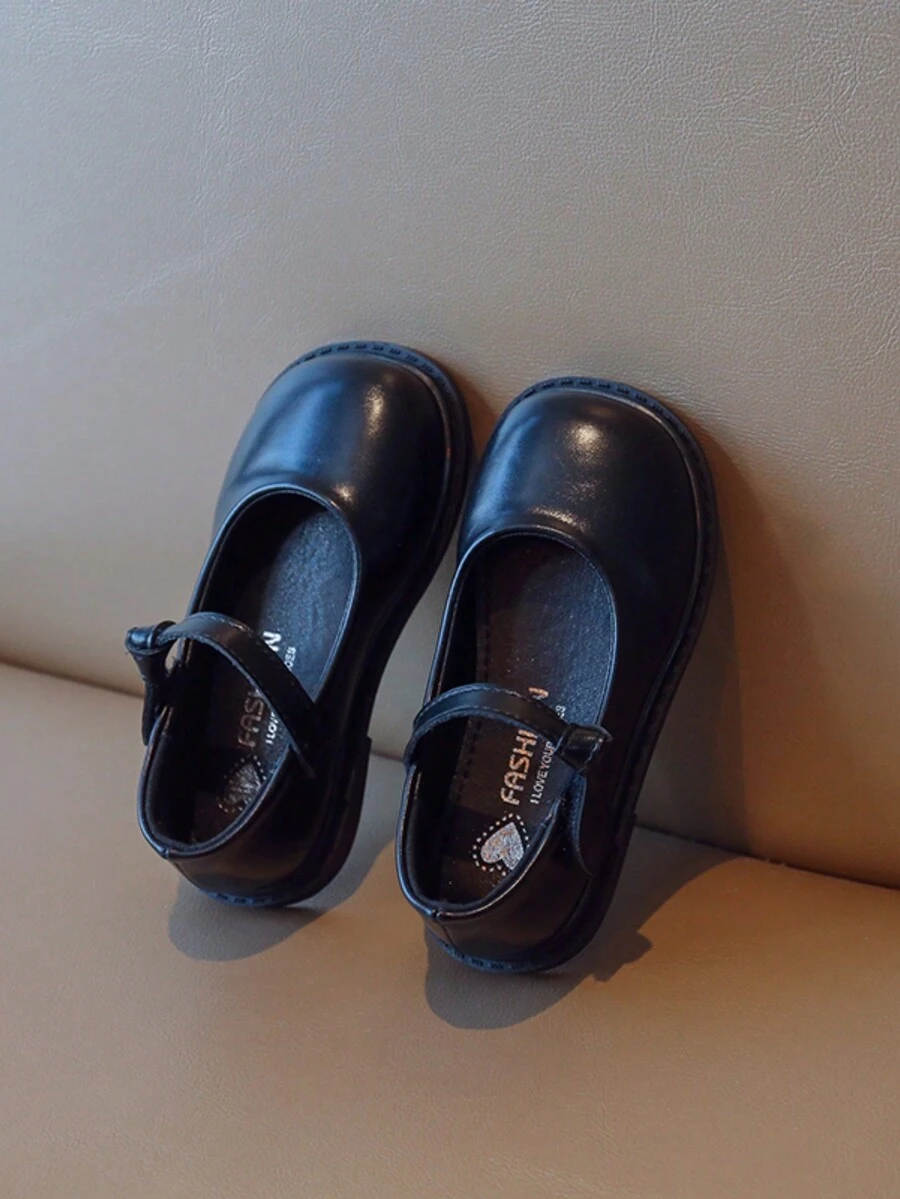 女孩公主鞋兒童春秋時尚軟皮鞋 - 黑色 - 查看 1