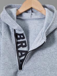 SHEIN 男孩斜拉鍊字母印花連帽衛衣