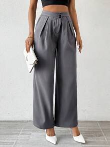 SHEIN Privé Ladies' Pleated Trousers - Grey - View 1