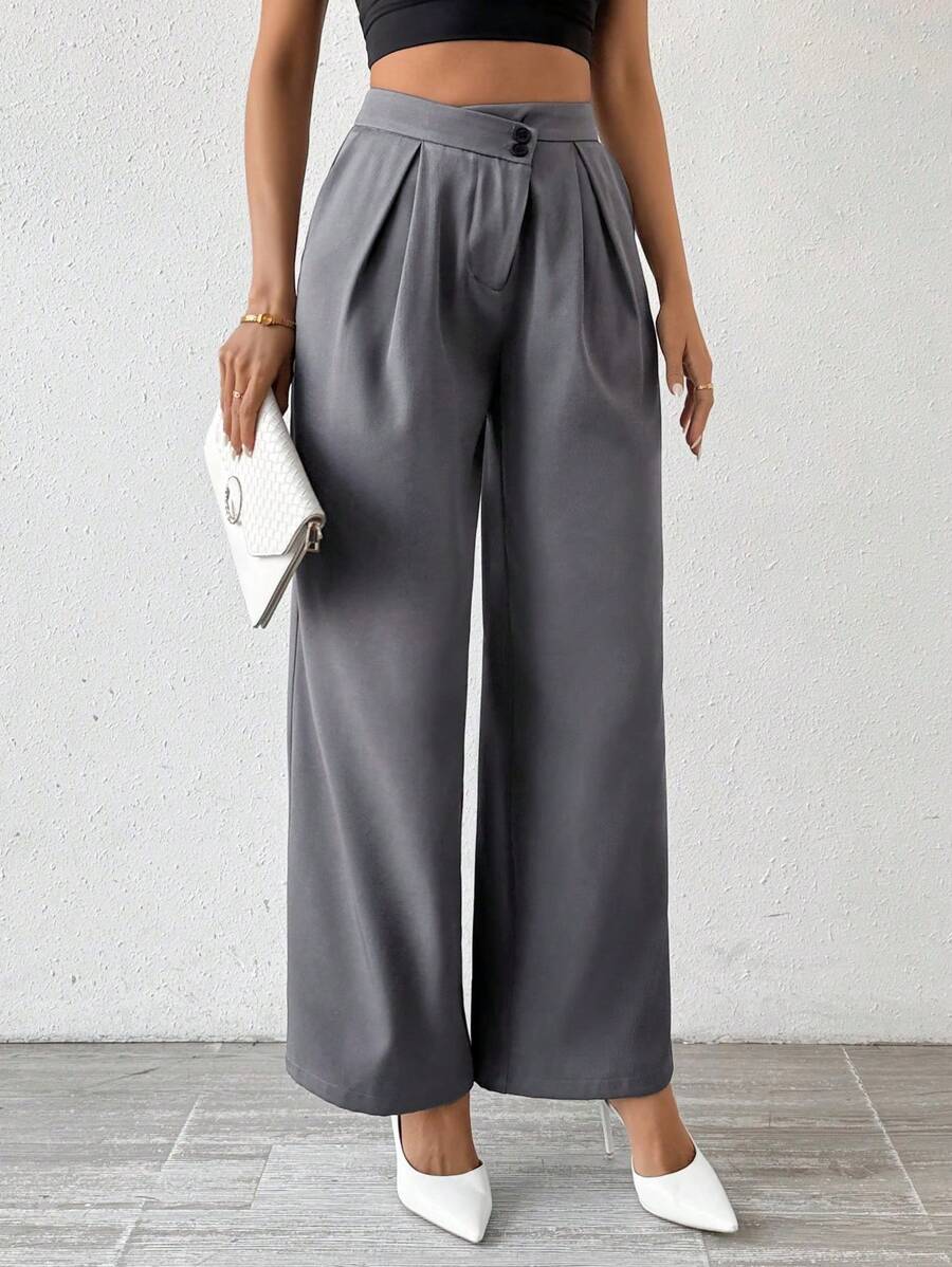 SHEIN Privé Ladies' Pleated Trousers - Grey - View 1