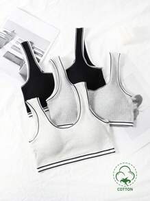 Bộ 3 áo ngực thể thao màu tối giản đen trắng xám cho bé gái, Thu/Đông - Nhiều màu - Xem 1