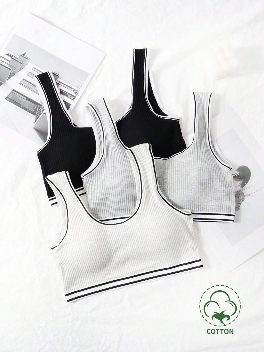 Bộ 3 áo ngực thể thao màu tối giản đen trắng xám cho bé gái, Thu/Đông - Nhiều màu - Xem 1