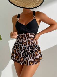 SHEIN Swim Áo ba lỗ họa tiết da báo dành cho nữ có trang trí xích và bộ tankini tam giác mùa hè - Nhiều màu - Xem 3