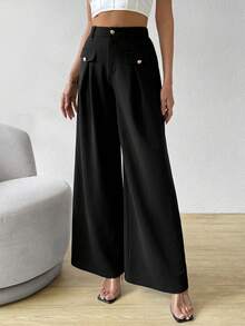 SHEIN Privé Của phụ nữ Người đi lại Đen Quần - màu đen - Xem 5