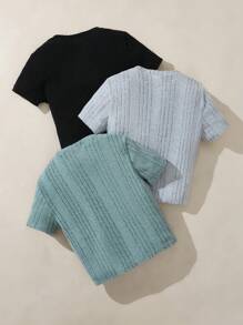 Camiseta De Manga Corta Con Botones Y Ajuste Informal Para Niño, Conjunto De Tres Piezas