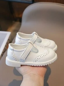 1pair Girls' Slip-On Round Toe Block Princess Shoes, All Seasons, Suitable For Traveling - White - View 4