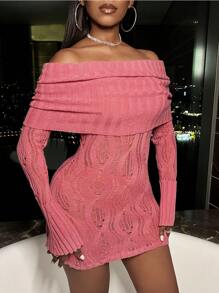 Zolique Women's Off Shoulder Long Sleeve Sweater Knit Pullover Fall Winter Outfit - Coral Pink - View 6