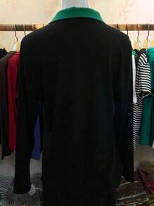 SHEIN LUNE Women's Color Block Contrast Collar Long Sleeve T-Shirt Graphic Tees Women Tops For Spring Outfit - Black - View 2