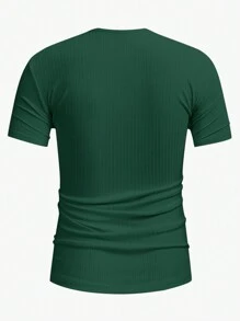 Manfinity Homme Men'S Ribbed Short Sleeve T-Shirt With Notched Neck - Green - View 3