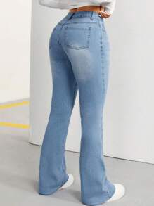 SHEIN PETITE 女性修身飛梭牛仔褲 - 藍色 - 查看 3