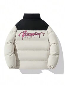 男士拼色字母印花冬季大衣 - 白色 - 查看 1