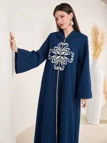 Al Najma Women's Embroidery Detail Hooded Long Sleeve Djellaba Dress - Blue - View 7