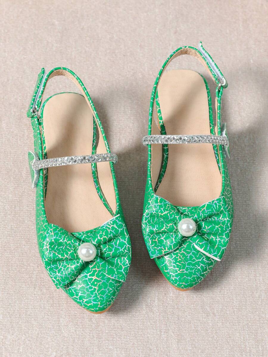 時尚獨特的大假珍珠兒童平底鞋 - 綠色 - 查看 1